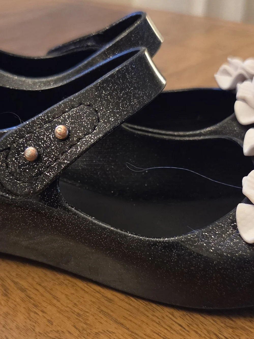 Mini Melissa Black Glitter Floral Rose Mary Jane Jelly Shoes Girls Size 13